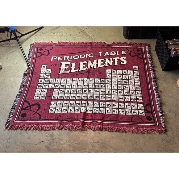 Geeky Periodic Table of the Elements Throw Blanket Maroon Black and White - Picture 1 of 9
